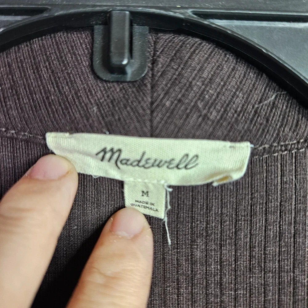 Madewell Womens Top M Brown Ribbed Collared V Neck Short Sleeve Casual